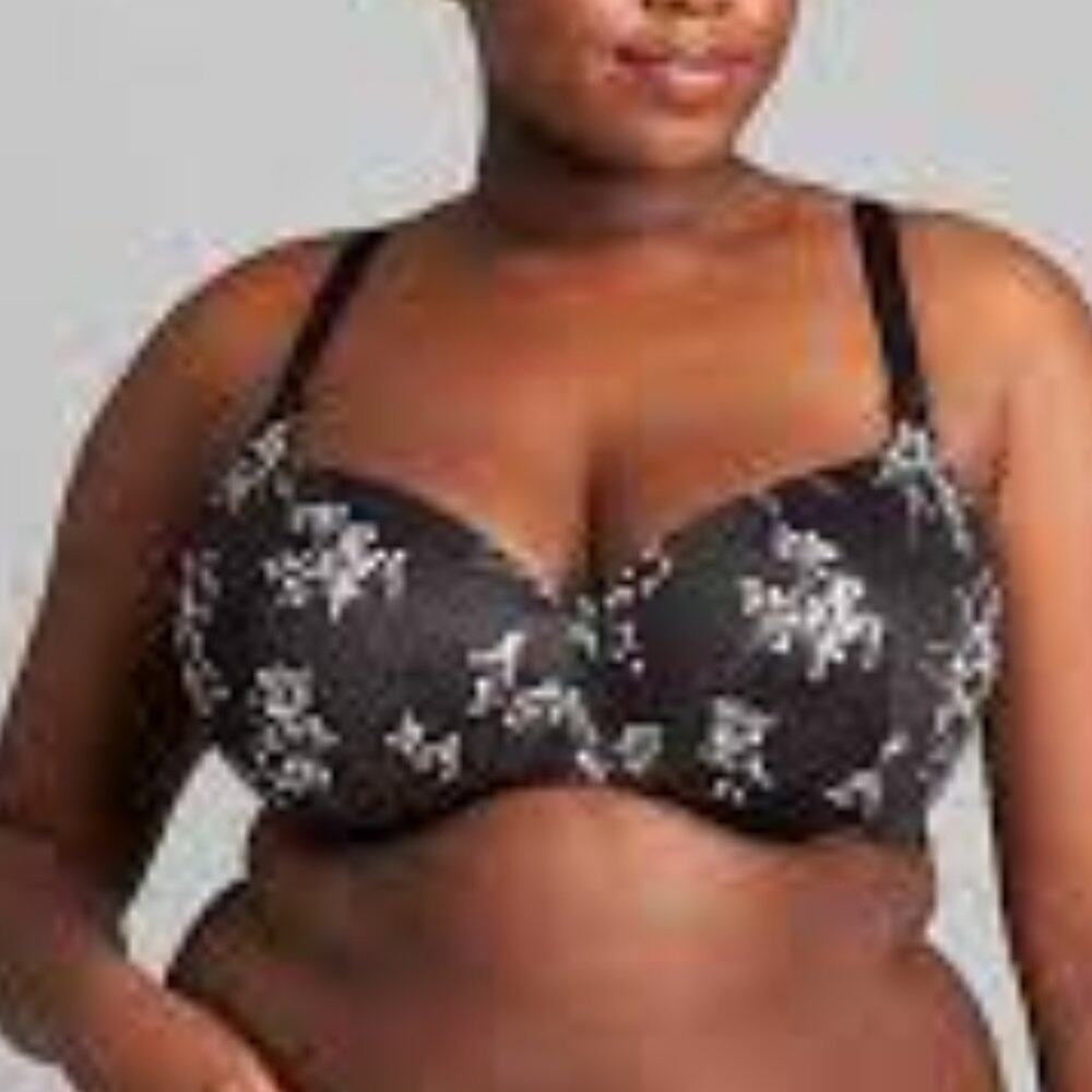 Cacique Invisible Backsmoother Lightly Lined Balconette Bra black floral 1031556